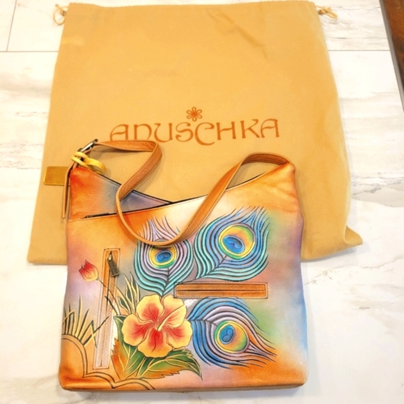 Anuschka Hand-Painted Shoulder Bag with Peacock Design NEW - Picture 11 of 14